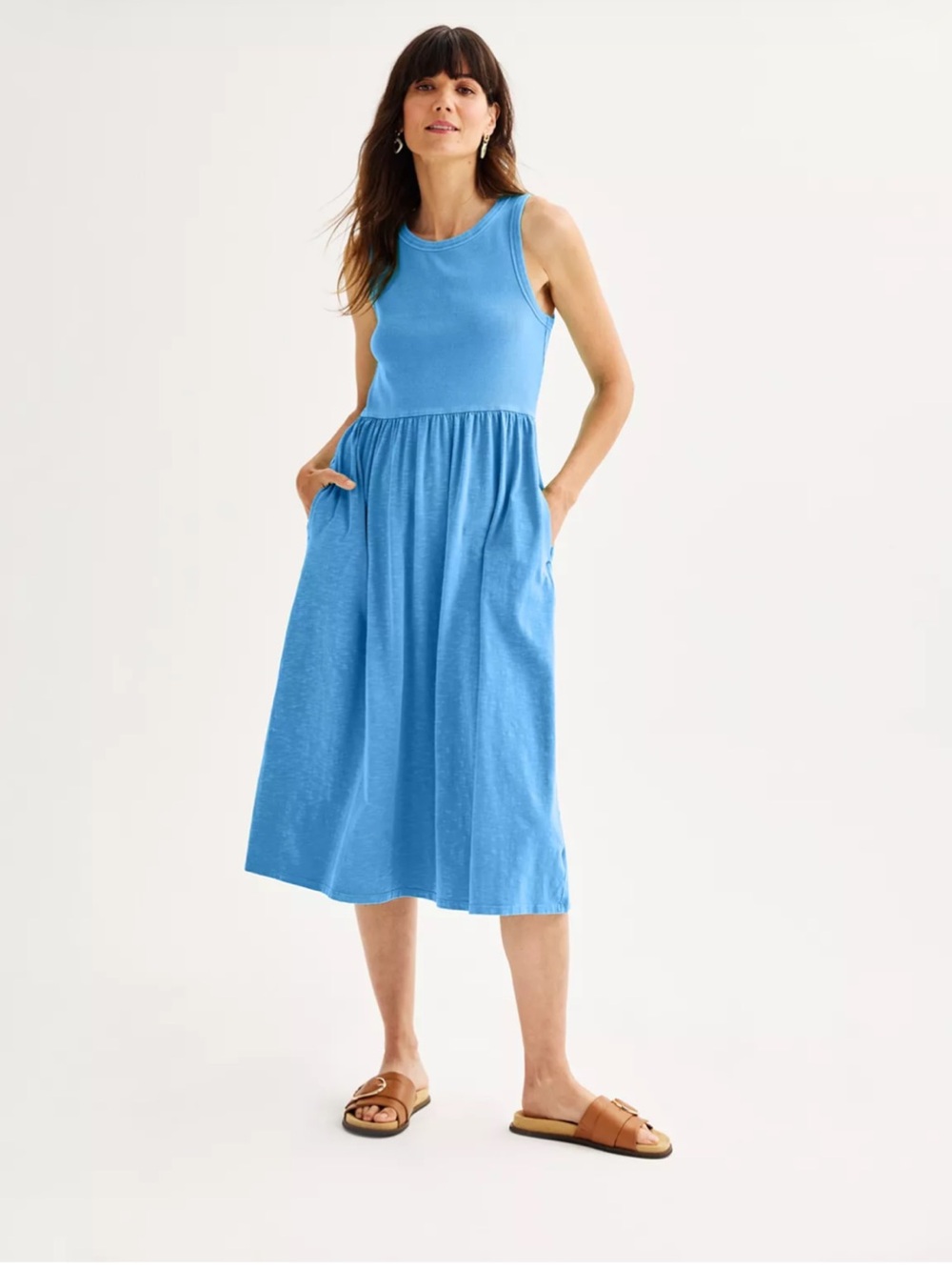 Sonoma Kohl’s Blue Sleeveless Mix Media Summer Maxi Dress Size Large